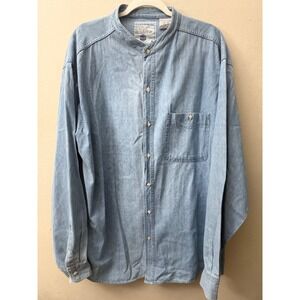 Coliseum Blues Mens XL Denim Shirt Light Wash Banded Grandad Collar Long Sleeve